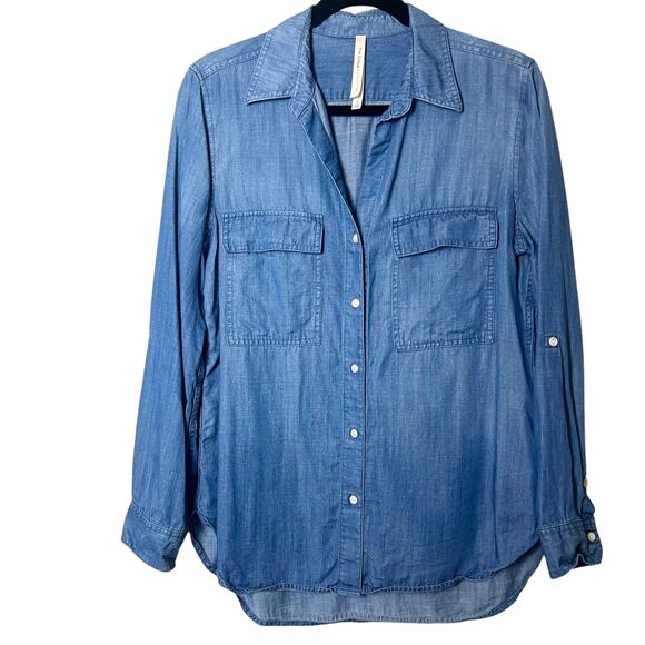 Babaton Lightweight Chambray Utility Button Front Denim Shirt Size Small - Picture 1 of 9